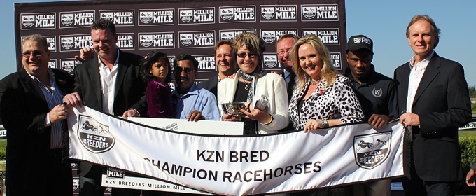 Midlands Thoroughbreds sponsored a R200 000 race on the KZN Breeders Race Day, with Backworth Stud getting a 1-2 with Variometer (Var) and Dazzle (Muhtafal). Image: Michael Marnewick