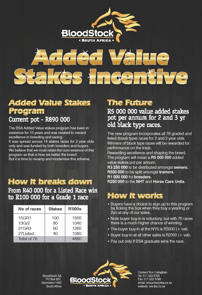 Bloodstock South Africa Added Value Stakes Incentive Relaunch