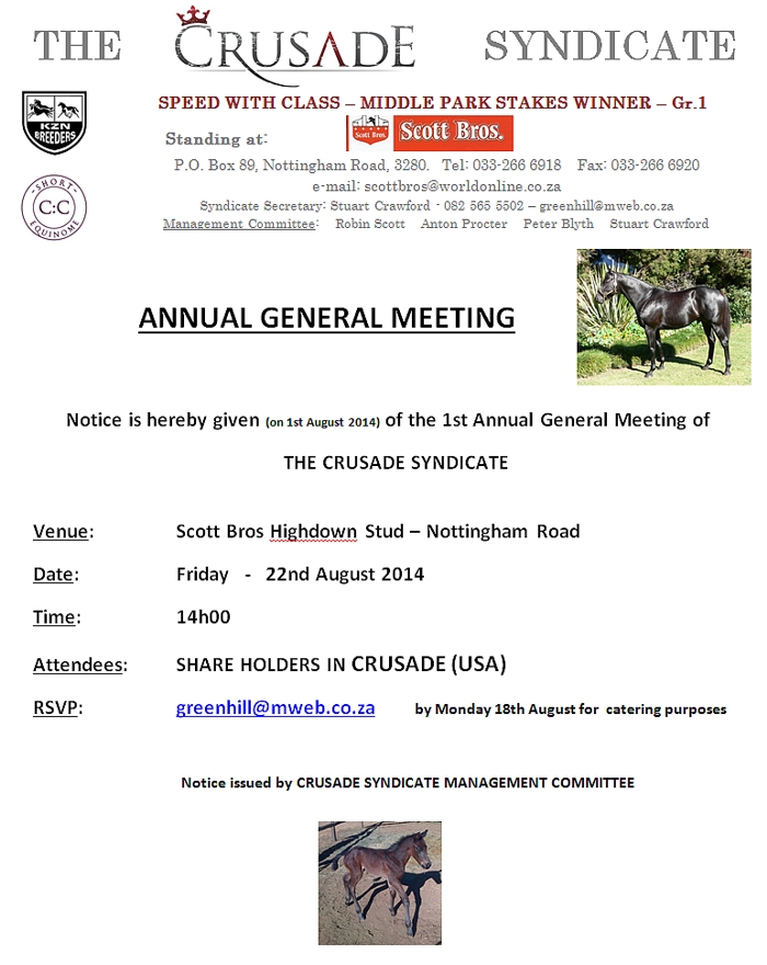 The Crusade Syndicate: AGM 22 August