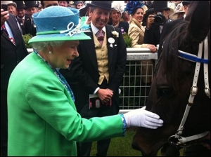 Queen Elizabeth greets Black Caviar after her win in the Diamond Jubilee. A special moment.