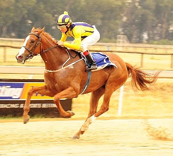 Rebel Queen galloping to a powerful victory yesterday in the Nkosazana Stakes. Image: JC Photos