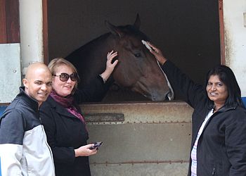 Wesley Roux, Pam Wright and Sushila with Backworth-bred filly by Kahal, Top Act - at Tony Rivalland's yard. Image: Candiese Marnewick