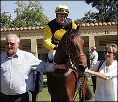 That So Atso - being led in by the owners after her win at Scottsville yesterday. Image: Gold Circle