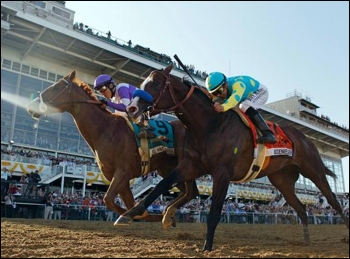 I'll Have Another defeating Bodemeister at the finish of the Preakness. I'll Have Another might be the first horse to win the Triple Crown since 1978.