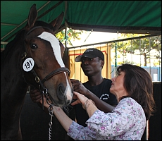 Michele Pickering with Lot 191 from Middlefield, an outstanding looking filly by Carpocrates out of Concordat by National Assembly. Image: Candiese Marnewick