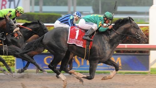 Honor Code winning the Gr2 Gulfstream Park. Image: Leslie Martin